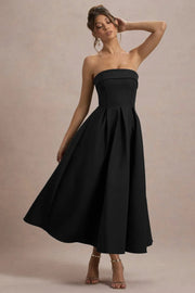 Sommerfeld | Stilvolles Midi-Kleid mit Schulterfreiem Ausschnitt – Schwarz