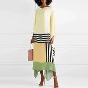 Vivienne | Damen Kaftan Kleid Fledermausärmel Colorblock Maxi – Gelb
