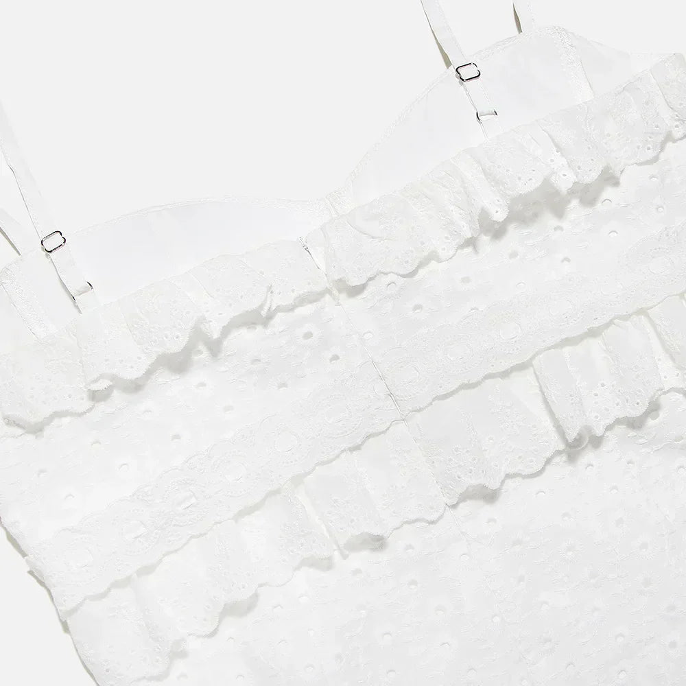 Stilvolles Besticktes Camisole Maxikleid in Weiß – Alina