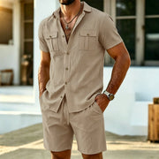Dunley - Luftiger Zweiteiler aus Hemd und Shorts – Khaki