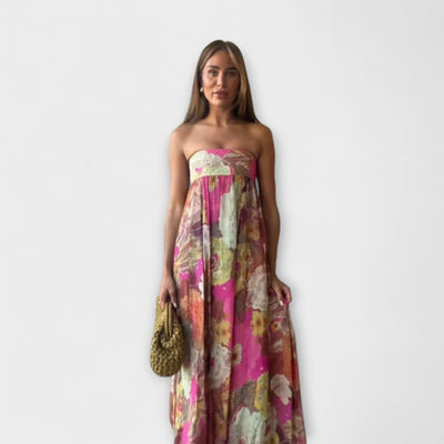 Schickes Retro Trägerloses Plissiertes Maxikleid