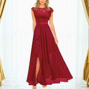 Rona | Damen Spitze Maxi Kleid Abendkleid Chiffon Schlitz Gala – Rot