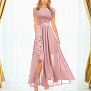 Rona | Damen Spitze Maxi Kleid Abendkleid Chiffon Schlitz Gala – Rosa