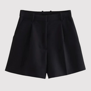 Mirelle - Maßgeschneiderte hochtaillierte Bundfalten-Shorts – Schwarz