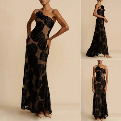 Schulterfreies Maxikleid mit Jacquardmuster – Maila