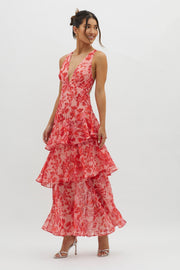 Sommerfeld | Florales Volant Maxi Kleid – Rot
