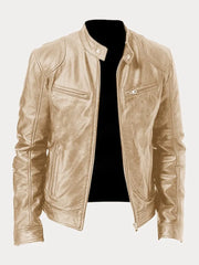 Herren Schwarze Leder Bikerjacke Premium Moto Stil – Slim Fit Jacke – Gold