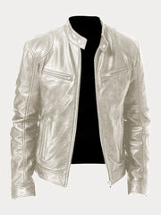 Herren Schwarze Leder Bikerjacke Premium Moto Stil – Slim Fit Jacke – Silber