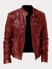 Herren Schwarze Leder Bikerjacke Premium Moto Stil – Slim Fit Jacke – Weinrot