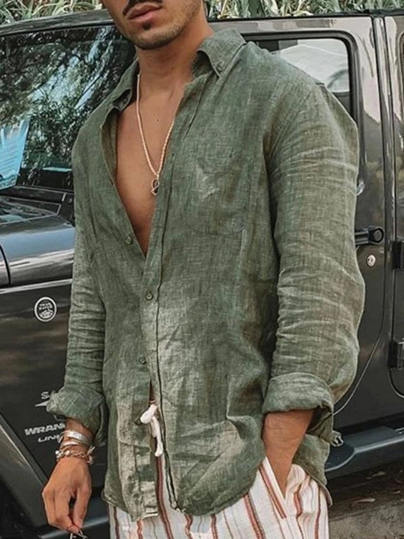 Leichtes Herren-Leinenhemd mit Knopfleiste – Fabio