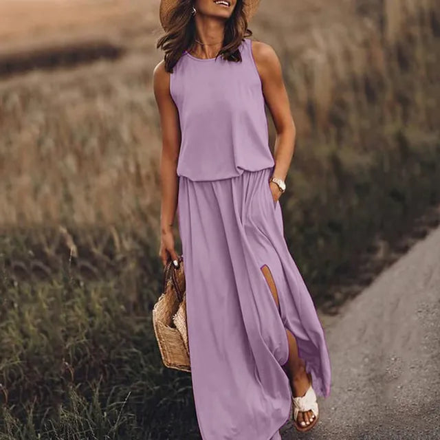 Schwarzes maxi-kleid mit schlitz - Elena