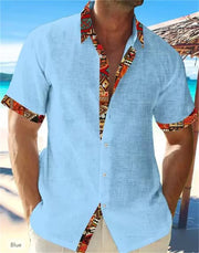 Eastcott - Lässiges Sommerhemd mit Ethno-Print – Hellblau-Rot
