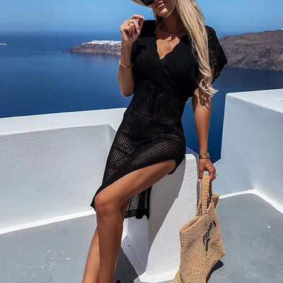 Gehäkeltes Strandkleid mit Taillengürtel – Yara