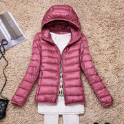 Ultraleichte Daunenjacke Avellé – Rosa Kapuze