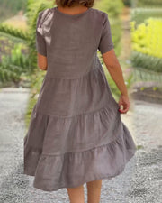 Damenkleid V Ausschnitt mit Raffungen – Braun