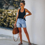 Lexi | Damen Jeans Shorts High Waist Destroyed Umschlag – Hellblau