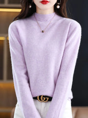 Pure Schurwolle Damenpullover – Lila Jacquard
