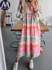 Cassandra | Boho-Print V-Ausschnitt Kleid – Blumenmuster