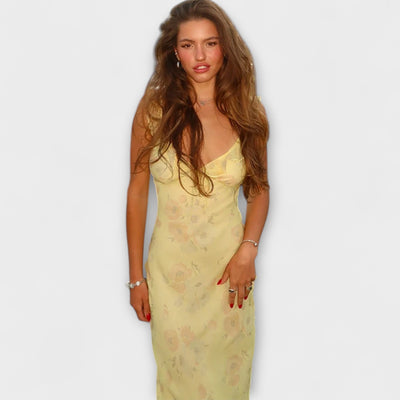 Kryptografisches Floralprint Plunge Maxi Kleid