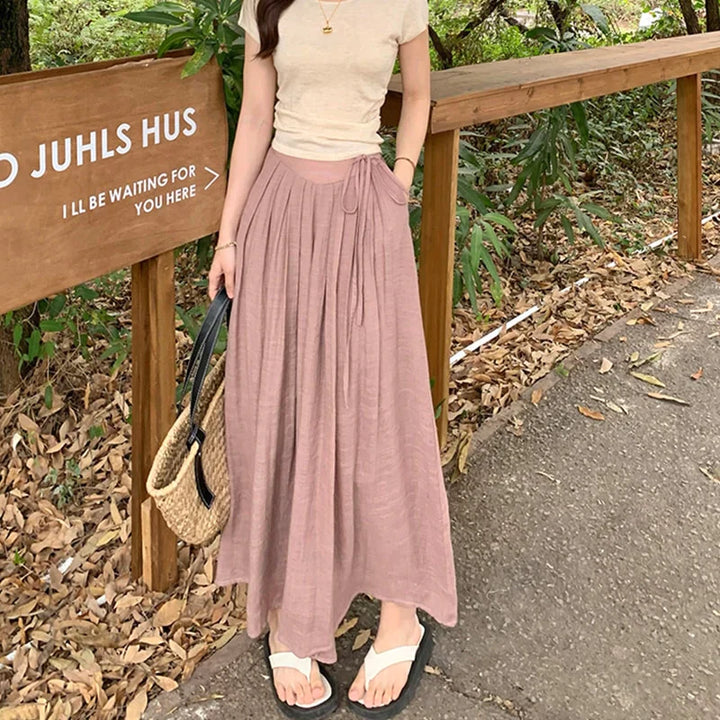 Anna - rosa maxi-leinenrock