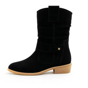 Calluna - Wadenhohe Stiefel mit Blockabsatz und Soft-Touch-Finish – Schwarz