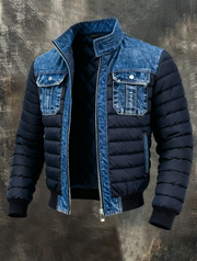 Leon | Herrenjacke gefüttert casual mit Denim-Optik – Blau