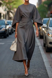 Jessaria - Leichtes Kleid mit Puffärmeln – Grau