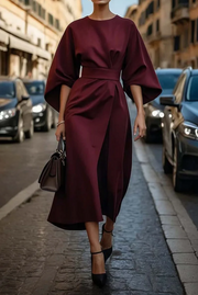 Jessaria - Leichtes Kleid mit Puffärmeln – Burgunderrot