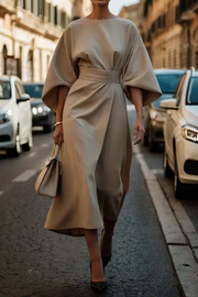 Jessaria - Leichtes Kleid mit Puffärmeln – Beige