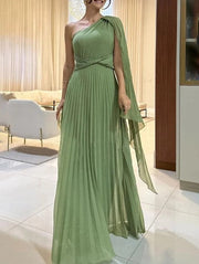 Dalila | Schulterfreies Plissiertes Maxikleid – Grün