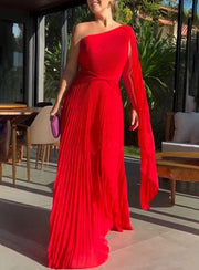 Dalila | Schulterfreies Plissiertes Maxikleid – Rot