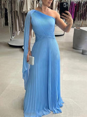 Dalila | Schulterfreies Plissiertes Maxikleid – Blau