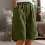 Leichte Shorts für Damen mit elastischem Bund – Armeegrün