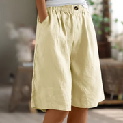 Leichte Damen Shorts Aus Leinen Mit Weitem Bein – Beige