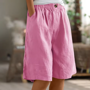 Leichte Damen Shorts Aus Leinen Mit Weitem Bein – Rosa