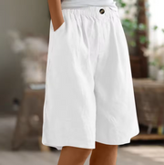 Leichte Shorts für Damen mit elastischem Bund – Weiß