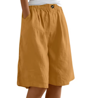 Leichte Shorts für Damen mit elastischem Bund – Erdig Gelb