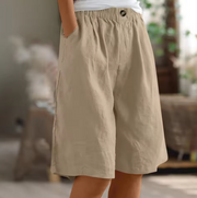 Leichte Damen Shorts Aus Leinen Mit Weitem Bein – Khaki