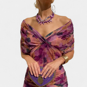 Damen-Maxikleid mit V-Ausschnitt und Blumenmuster – Lila