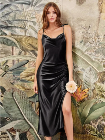 Skylar - Salbeigrünes Satin Maxikleid Eleganter Kuhhals