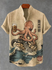 Ulric - Hemd mit Küstenmotiv und Knopfleiste – Oktopus-Schildkröte