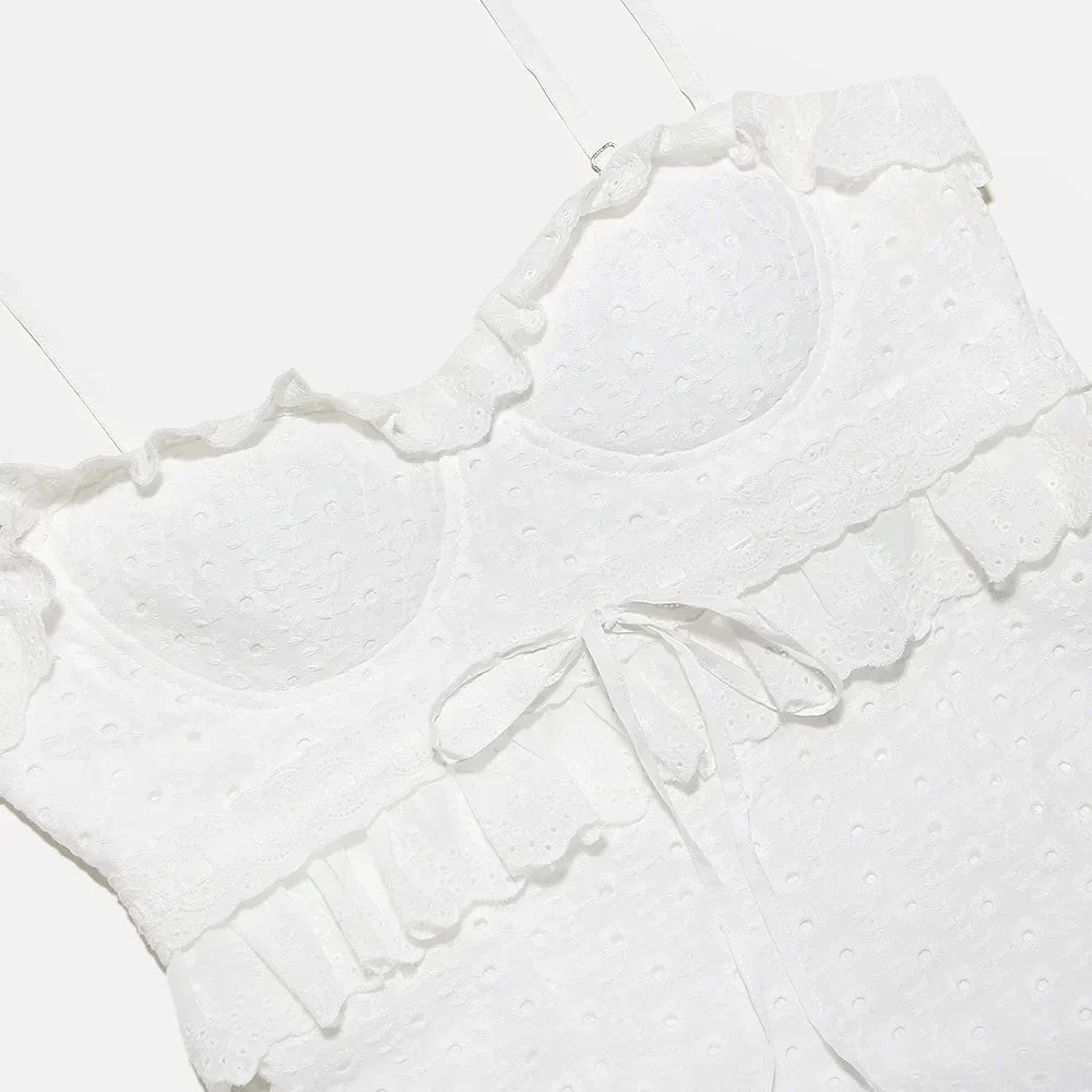 Stilvolles Besticktes Camisole Maxikleid in Weiß – Alina