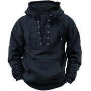 Bervin - Schwerer Hoodie mit Schnürung – Schwarz