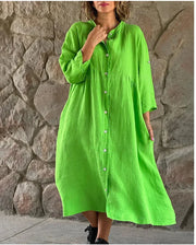 Kosa | Damen Hemdblusenkleid Midi Oversize Sommerkleid – Grün