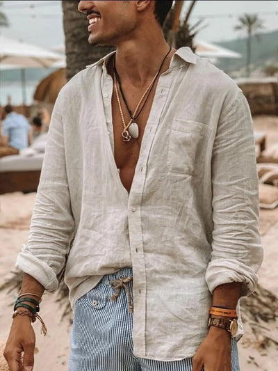 Leichtes Herren-Leinenhemd mit Knopfleiste – Fabio