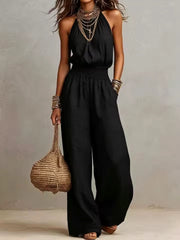 Elenie - Leichter Neckholder-Jumpsuit – Schwarz