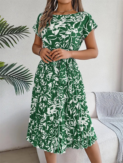 Plisseekleid mit Taillengürtel | Florales Muster | Elegante Silhouette