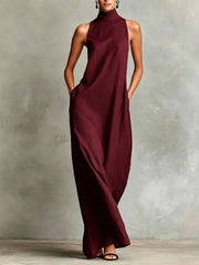 Orietta - Ärmelloses Maxikleid mit hohem Kragen – Bordeaux Rot