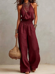 Elenie - Leichter Neckholder-Jumpsuit – Bordeaux
