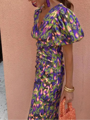 Noor™ - Halblange Kleid mit Puffärmeln – Violett